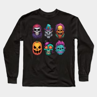 Scary Halloween Faces, Skulls and Pumpkins Long Sleeve T-Shirt